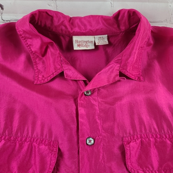 Vintage Huntington Ridge 100% Silk Button Up Top Blouse Hot Pink - Picture 5 of 10